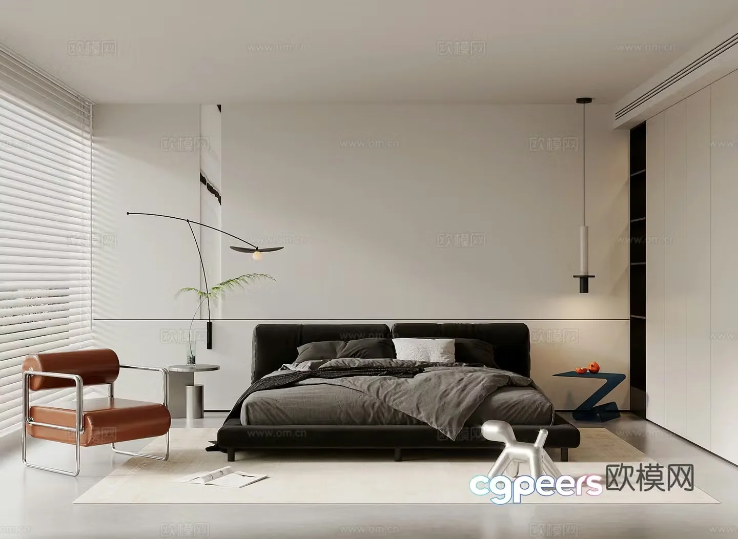 Modern minimalist bedroom master bedroom double bed combination 3D model
