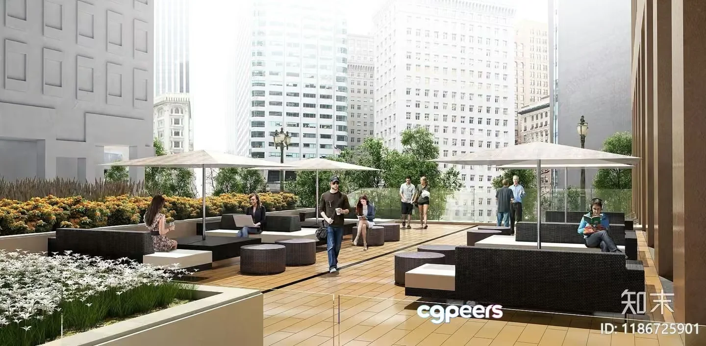 Urban Outdoor Seating Area 3D Model – 1189 – VRAY Render