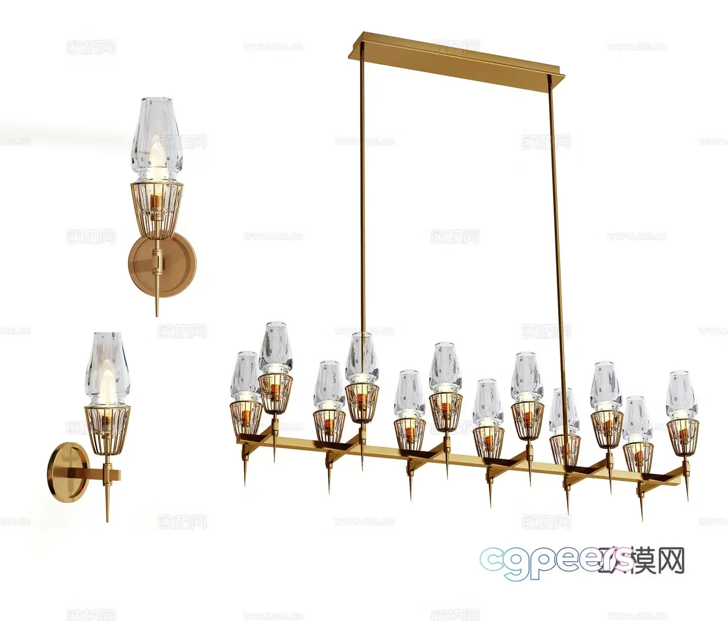 Modern Chandelier Lamp Combination Glass Chandelier Wall Light 3D Model