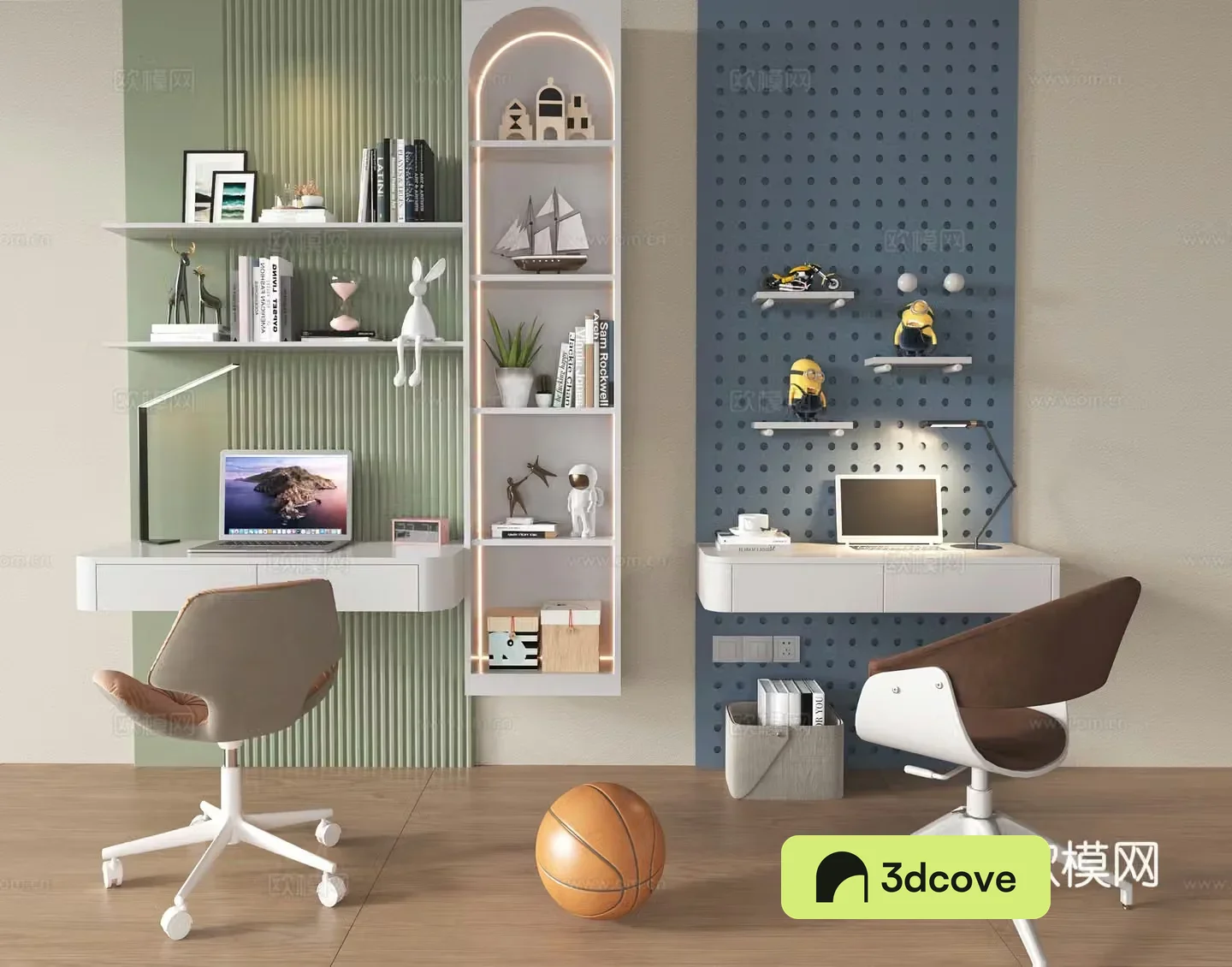 Modern children’s desk and chair combination bookcase decorative cabinet study table hole board wall decorative panel