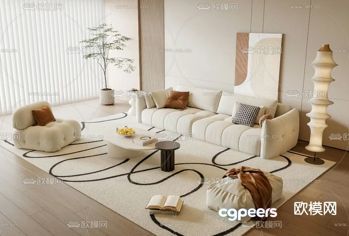 Cream style sofa coffee table 3d model