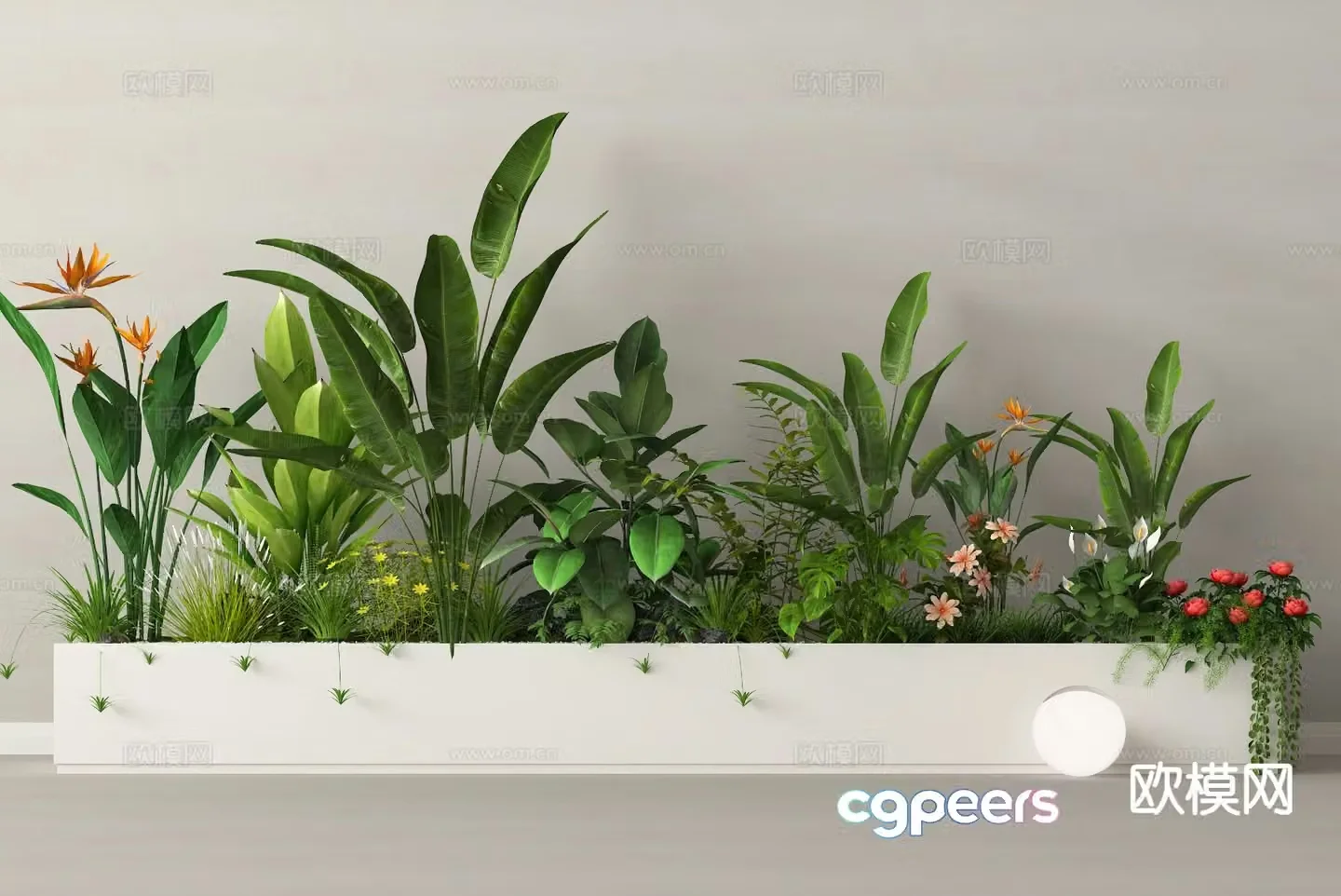 Outdoor flower bed green plant flower box exterior 3D model