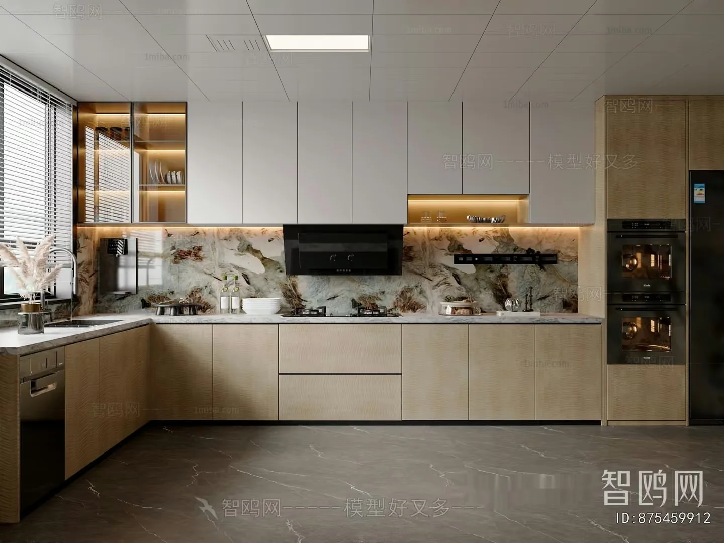 Modern Kitchen With Marble Countertops 3D Model – 17202 – VRAY Render