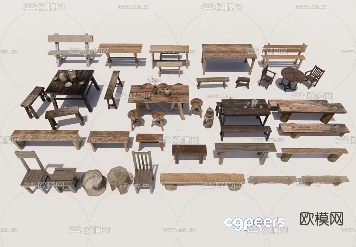 Outdoor tables and chairs bench wooden bench 3d model