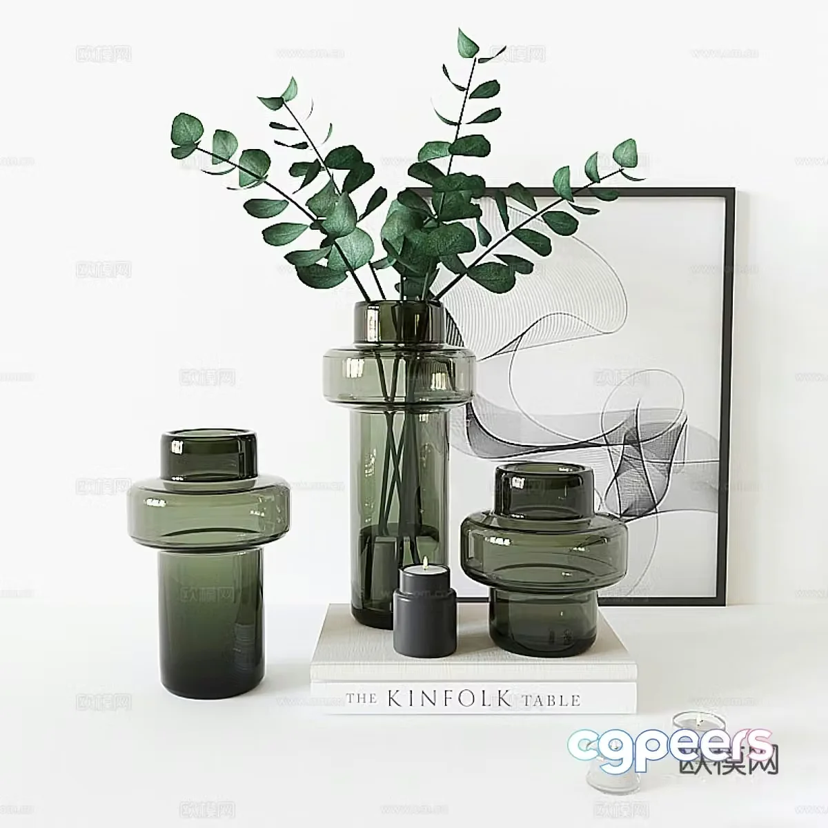 Modern glass vase flower art 3d model