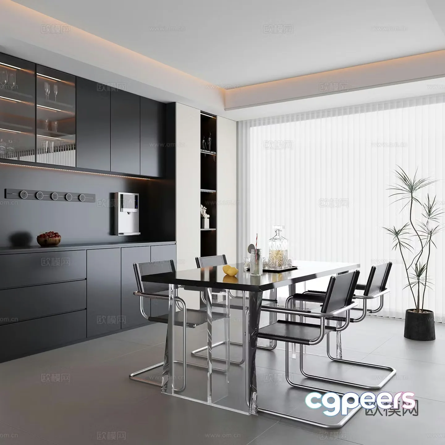 Modern minimalist restaurant Furniture restaurant Dining table and chair combination Wine cabinet 3D model