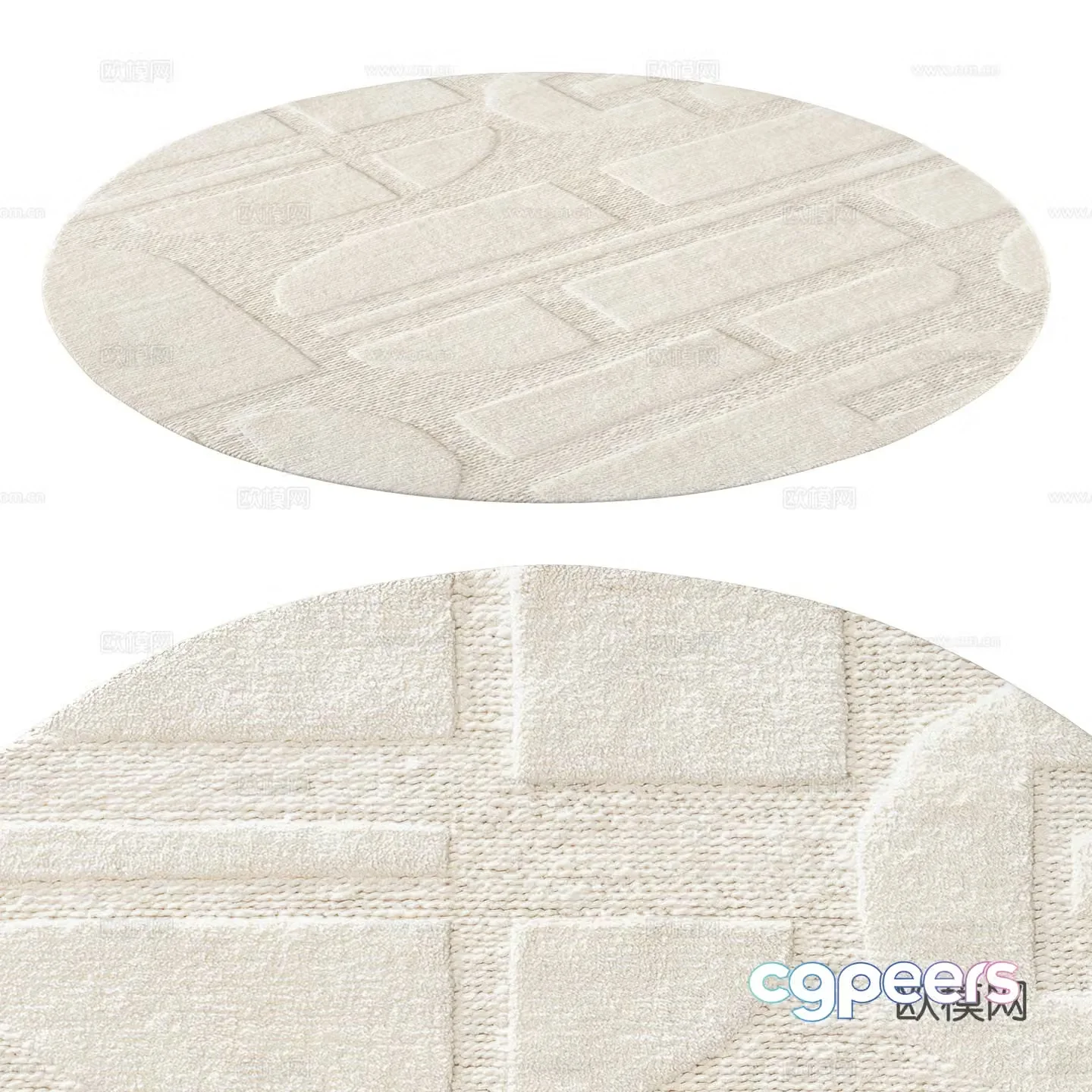 Modern Cream Style Aarav Round Wool Carpet 3D Model