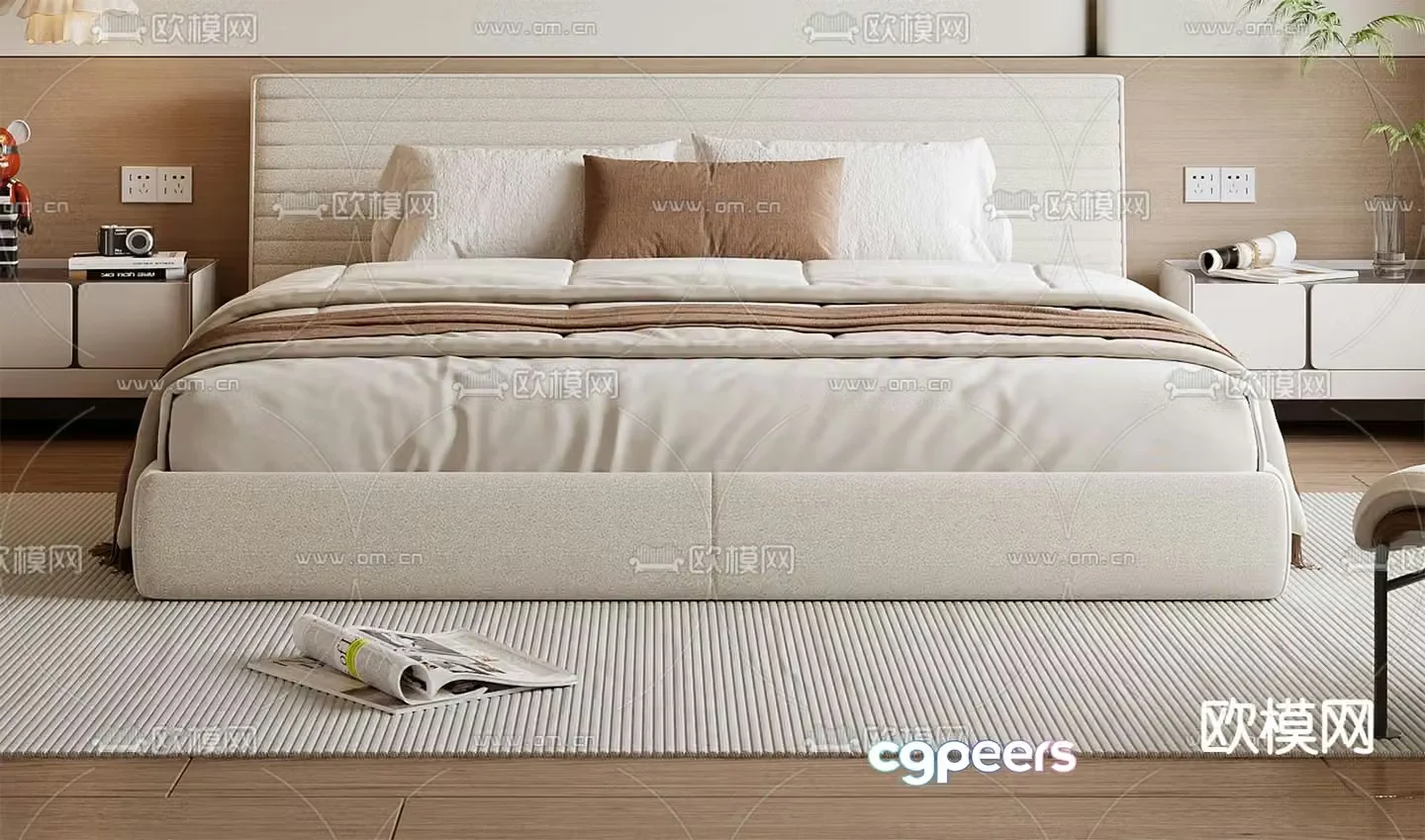 Cream style double bed 3d model