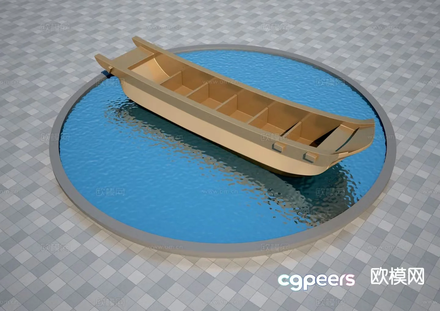 Small wooden boat sculpture landscape sculpture 3d model