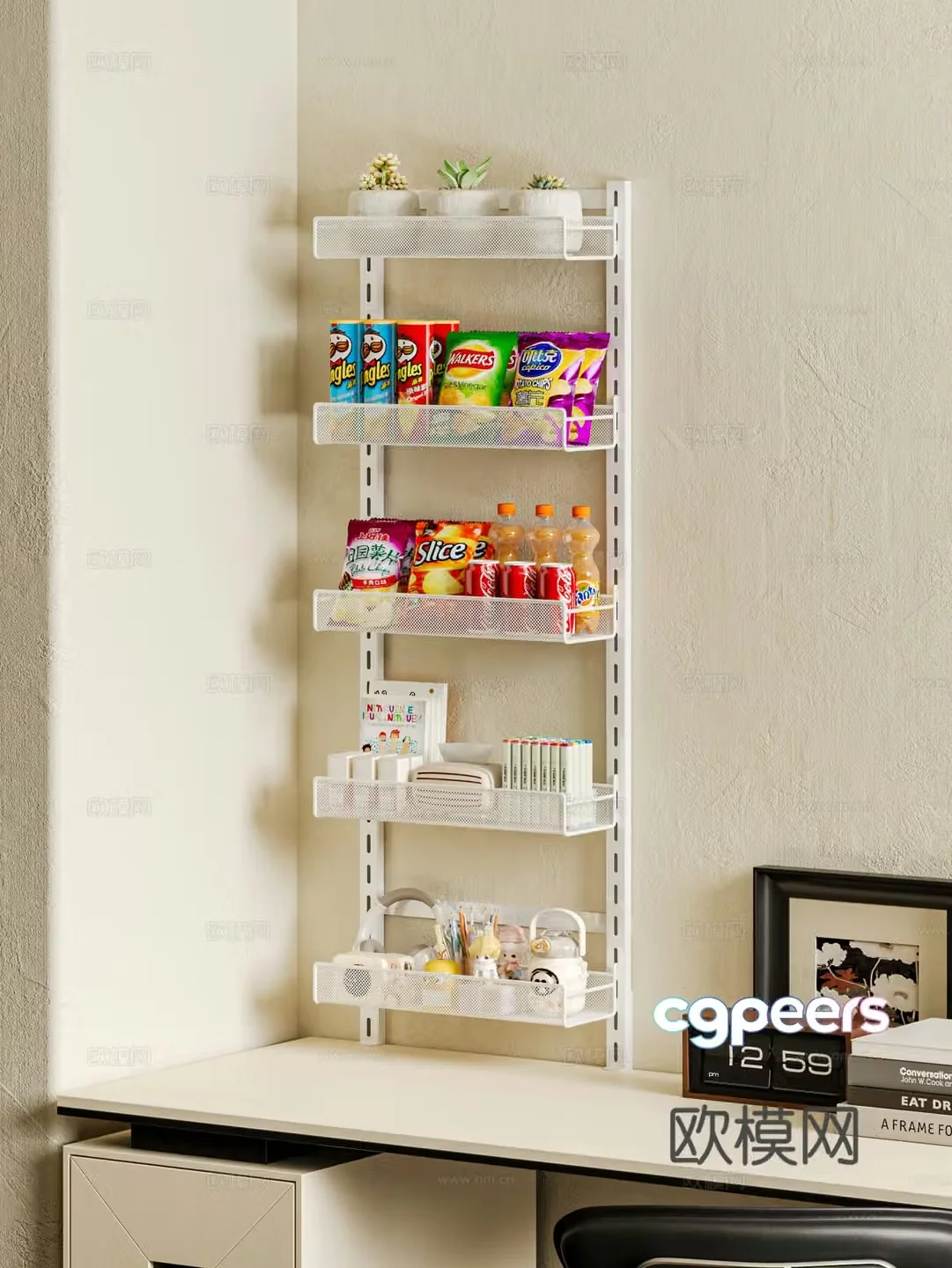 Modern desktop shelf snack shelf stationery 3d model