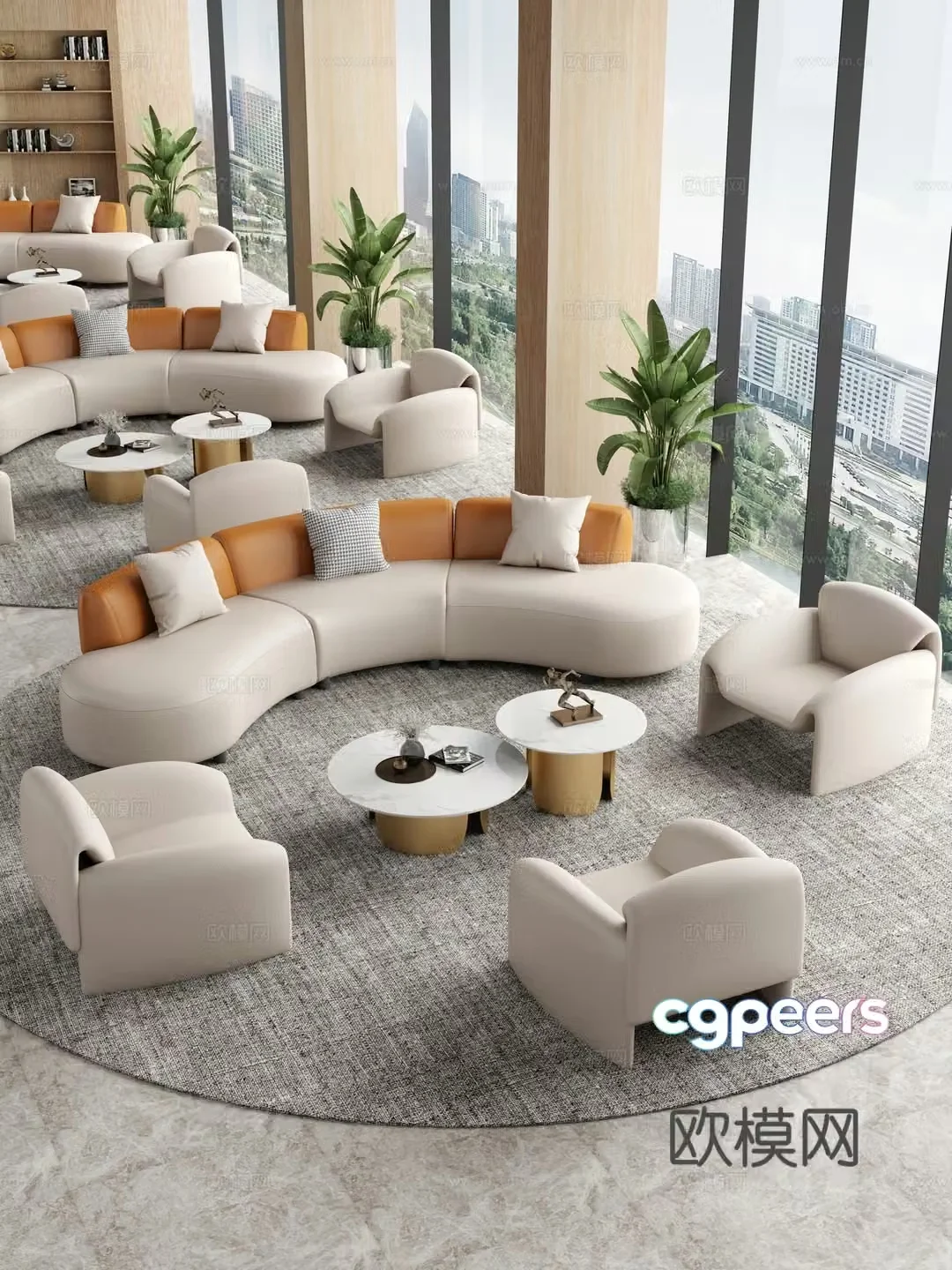 Lobby sofa combination Lobby sofa coffee table Casual sofa 3D model