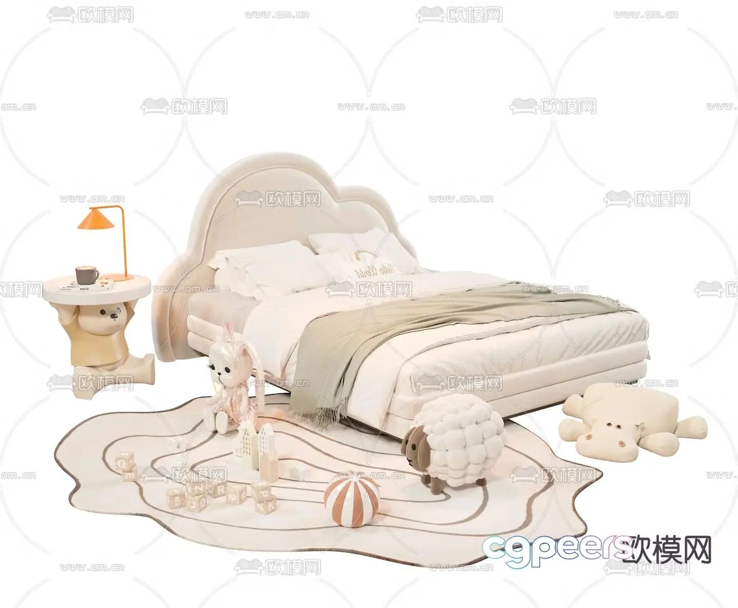 Cream style children’s bed 3d model