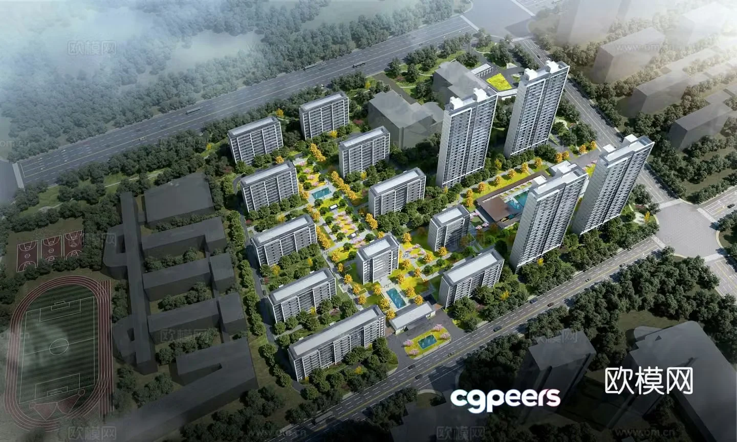 Bird’s-eye 3D model of residential community