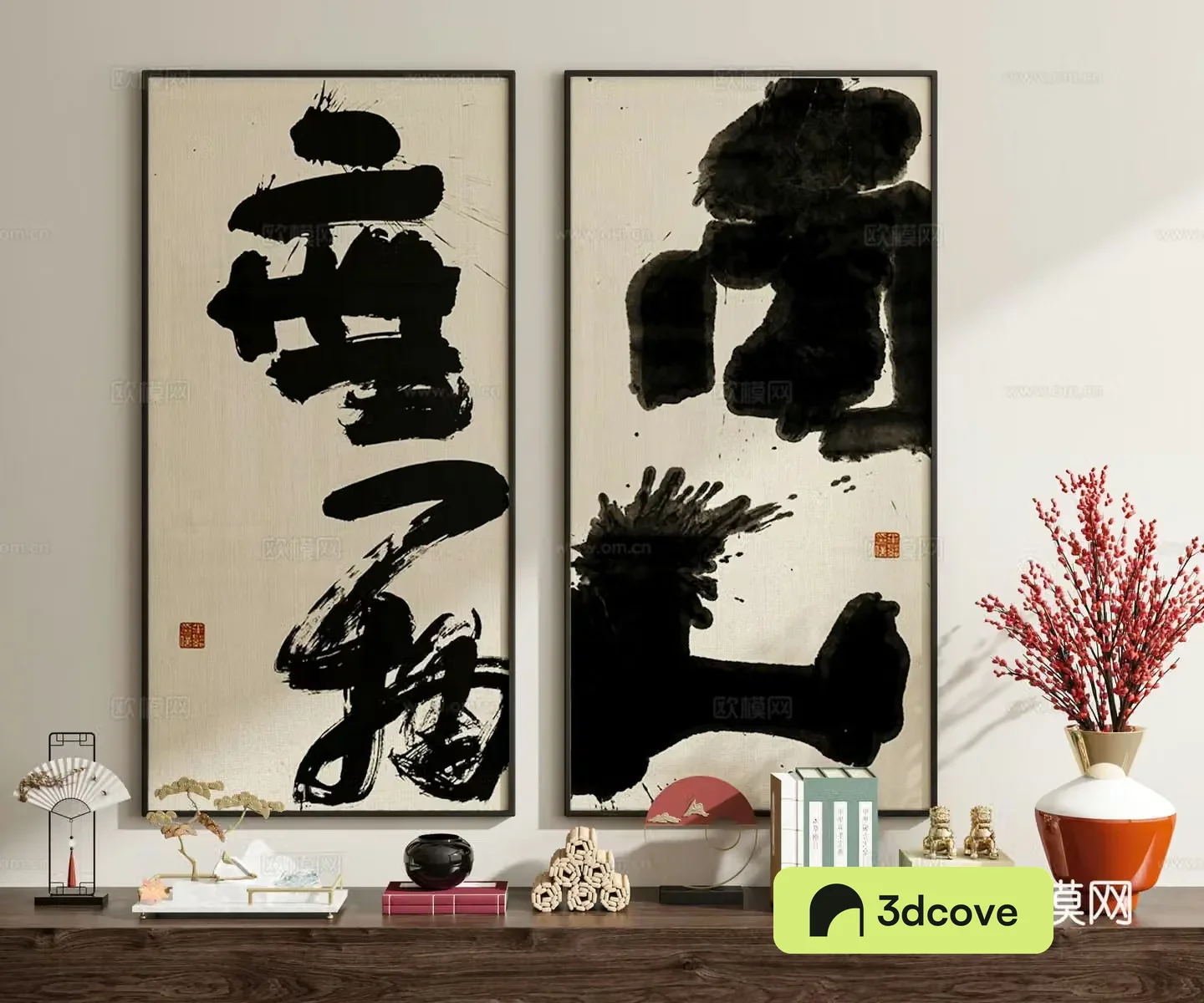 New Chinese-style artistic characters calligraphy and painting decorations 3D models