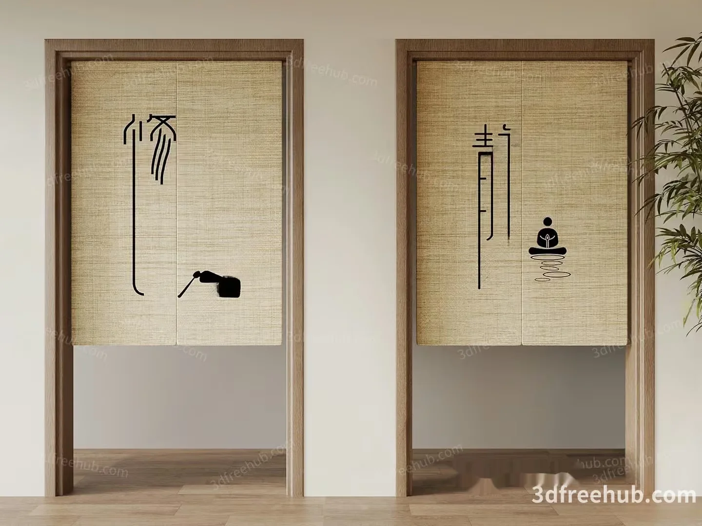 A Doorway With A Beige Curtain 3D Model – 22897 – VRAY Render