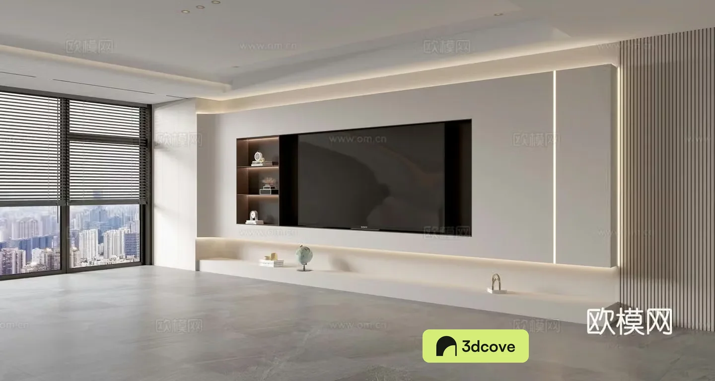 Modern creamy living room light luxury TV background wall creamy TV background wall full wall TV cabinet