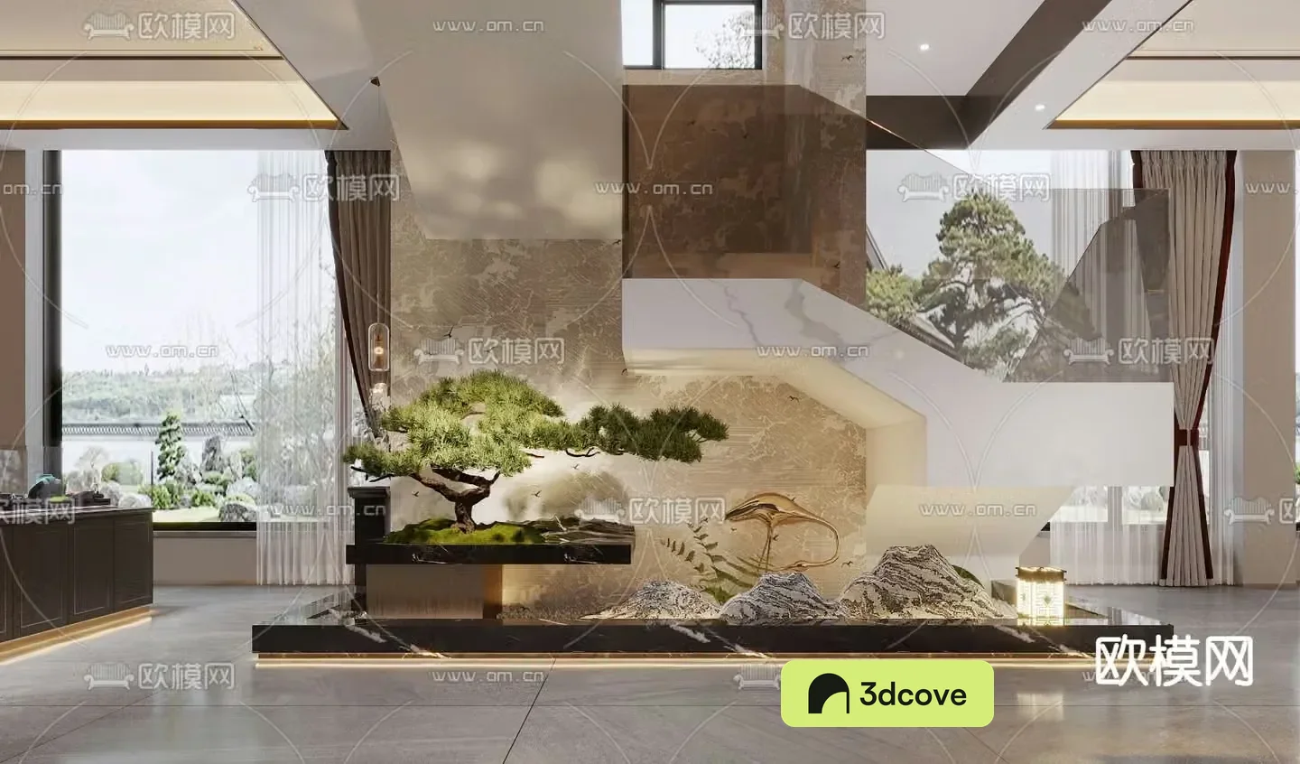 New Chinese style entrance green plants landscaping sketch