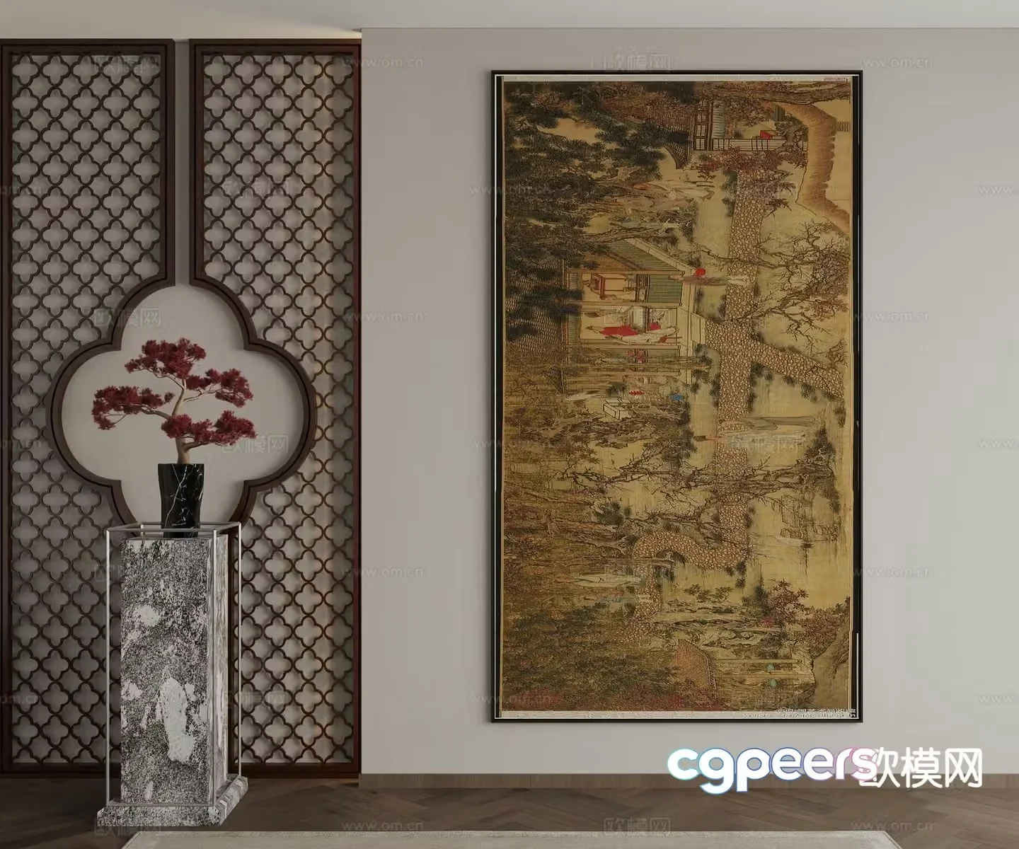 New Chinese style ink painting decorative painting 3D model