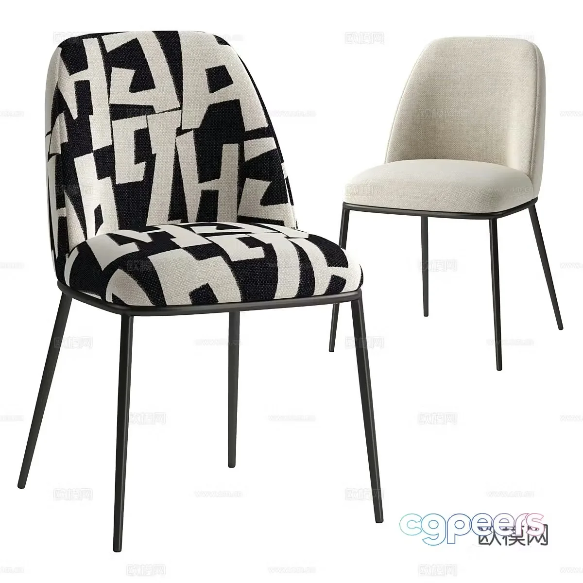 Modern dining chair fabric single chair fabric casual chair milky white dining chair zebra chair 3d model