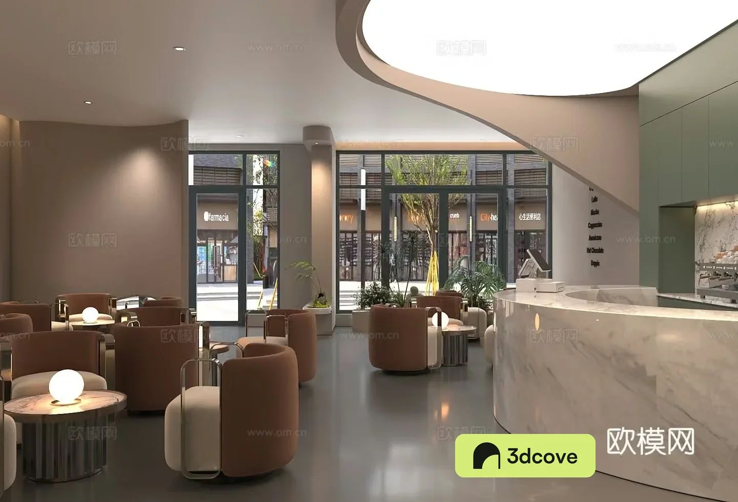 Modern sales office lounge area Sales office negotiation area Reception sofa coffee table Sales office
