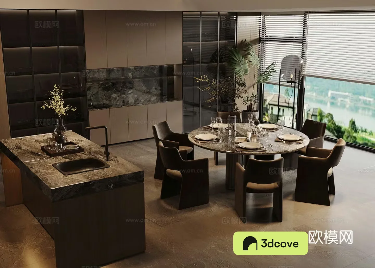 Modern Italian home restaurant Light luxury Italian restaurant Round table restaurant Island restaurant Black white and gray