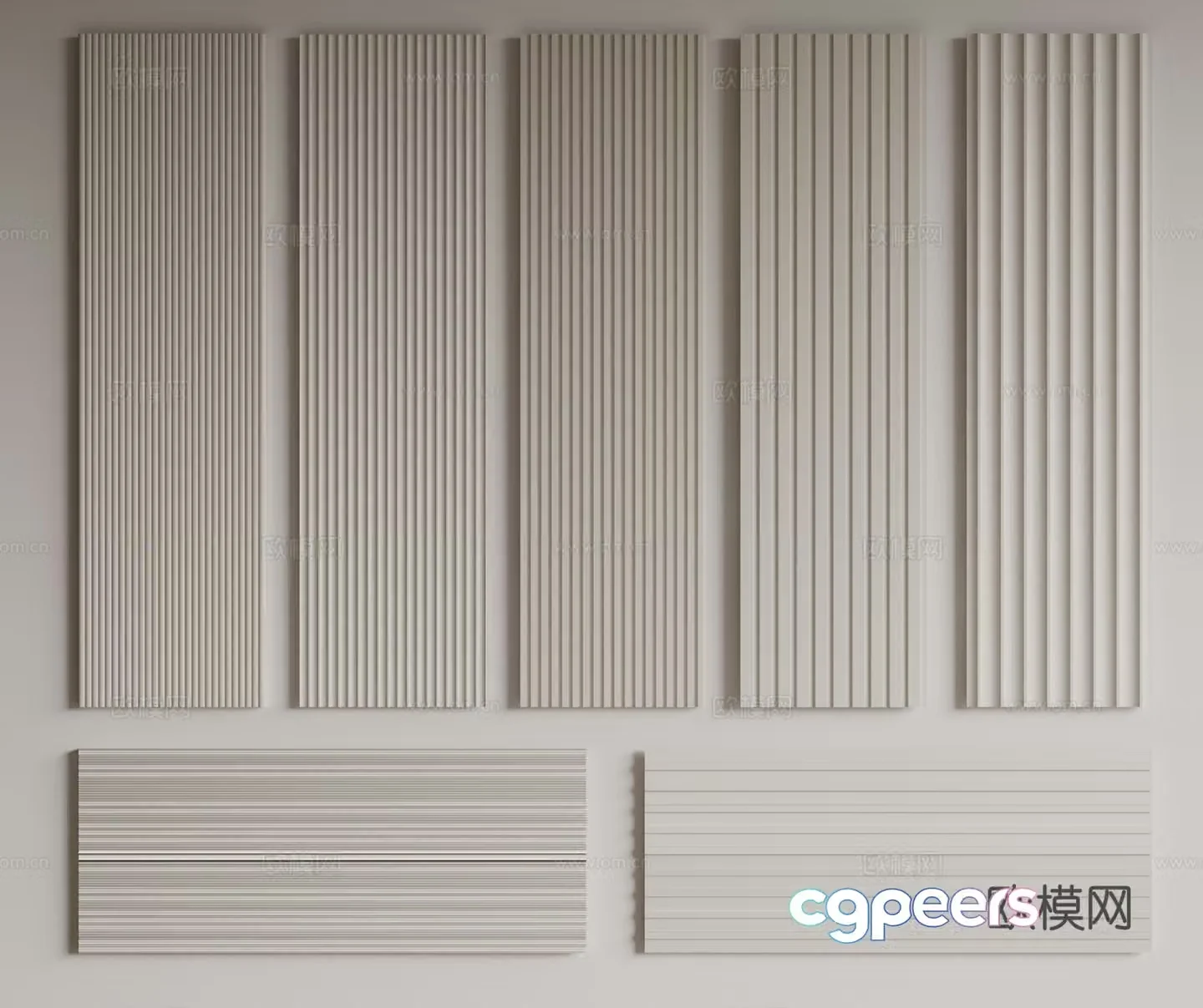 Modern Great Wall Board Grille Board Wall Board Wooden Veneer Lines Background Wall Wavy Board Wall Decoration 3D Model