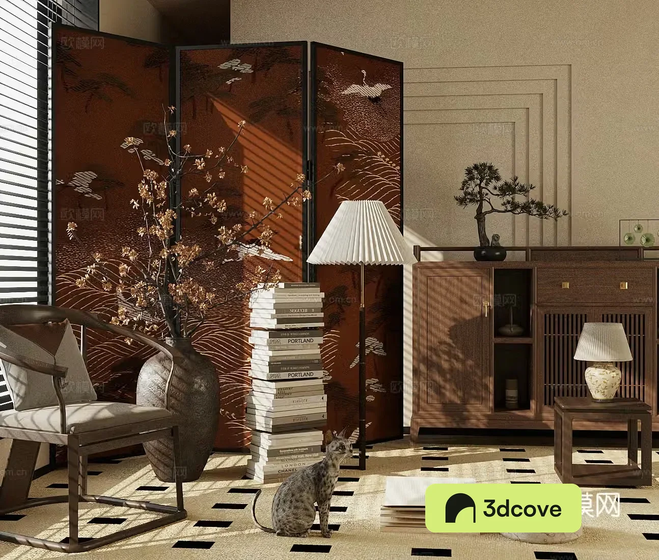 New Chinese style entrance cabinet New Chinese style entrance cabinet End view cabinet Entrance cabinet Screen leisure chair