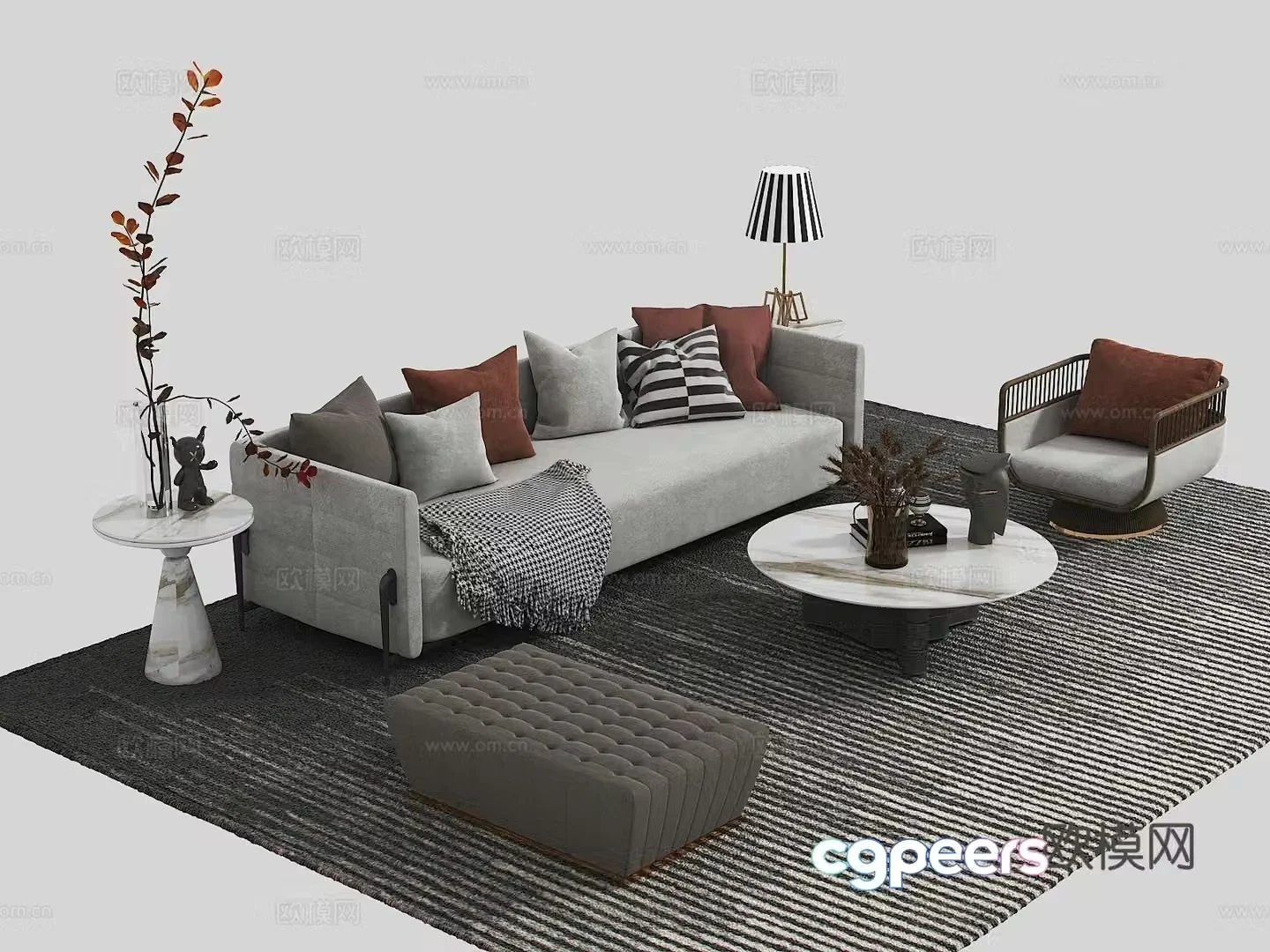Modern sofa coffee table combination 3D model