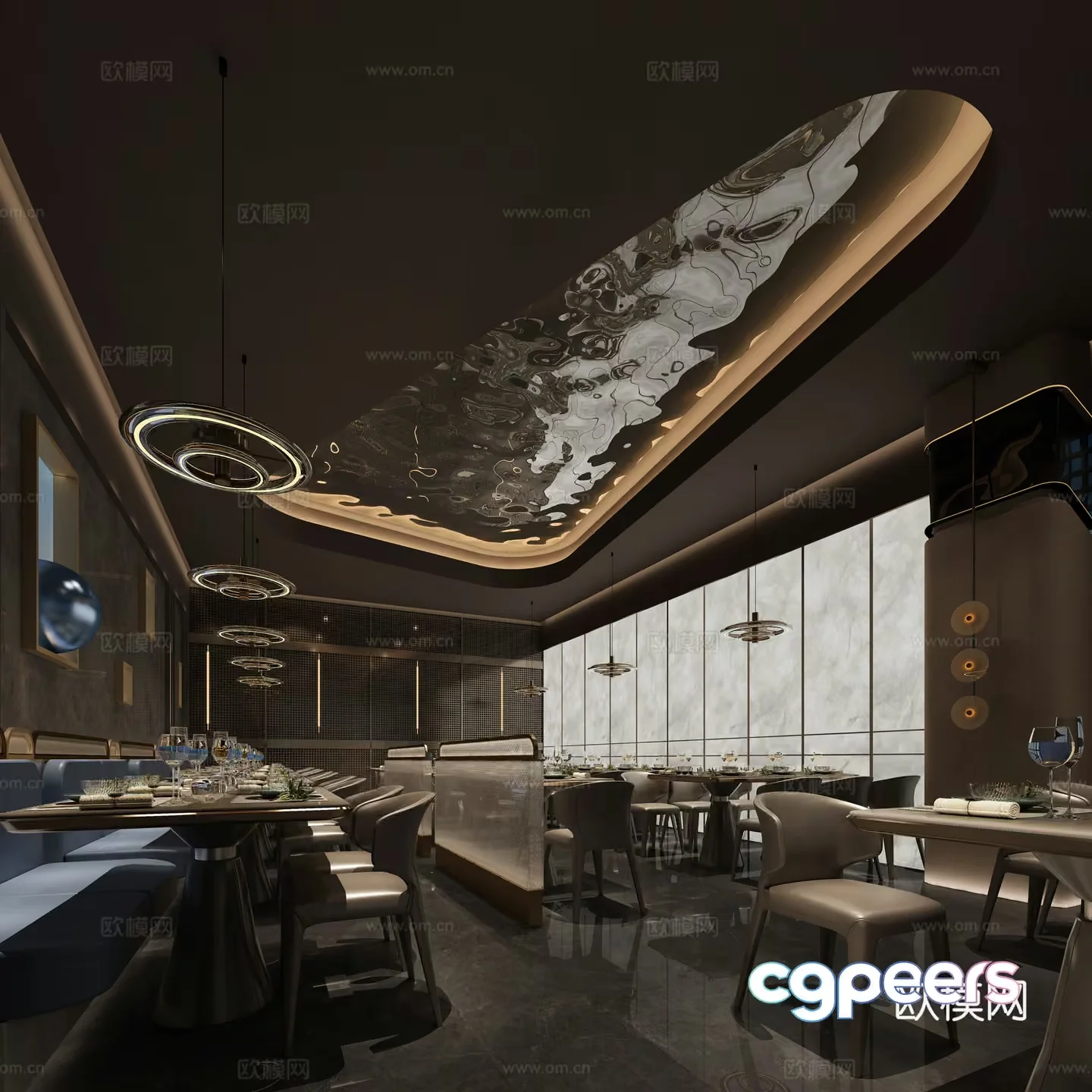 Modern Restaurant Interior 3D Model – 9464 – VRAY Render