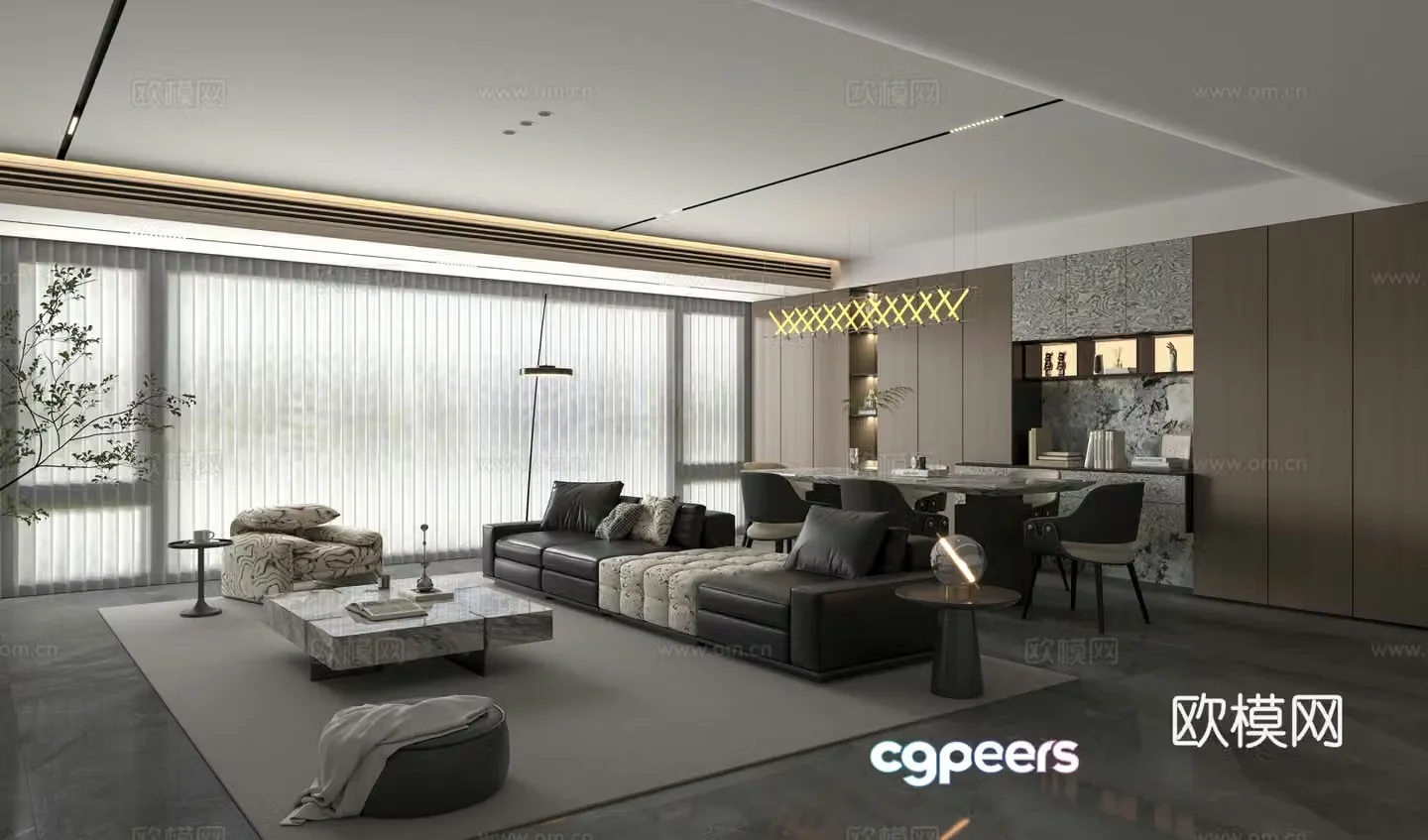 Modern Italian living restaurant Italian home living restaurant Italian sofa coffee table 3D model
