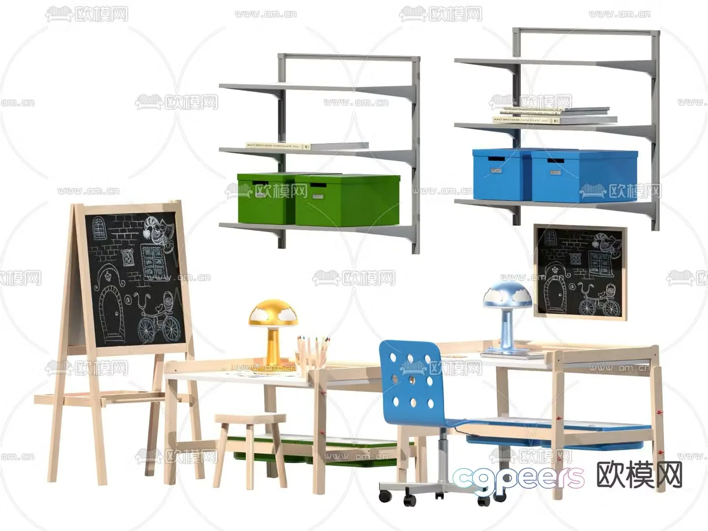Modern children’s painting desk chair easel 3d model