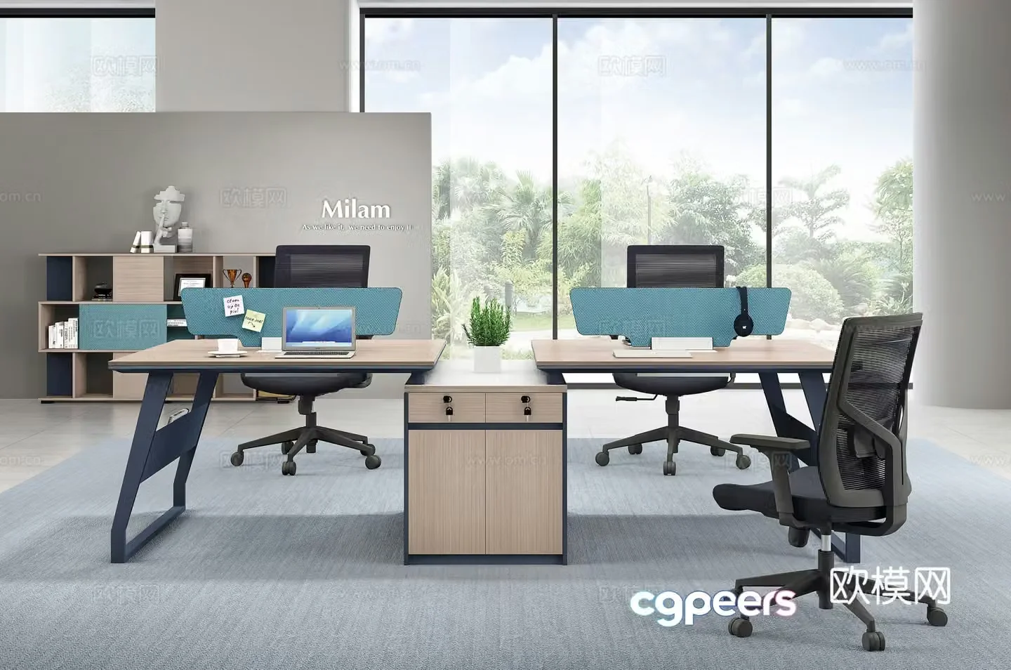 Working equipment office space office office area staff desk and chair 3d model