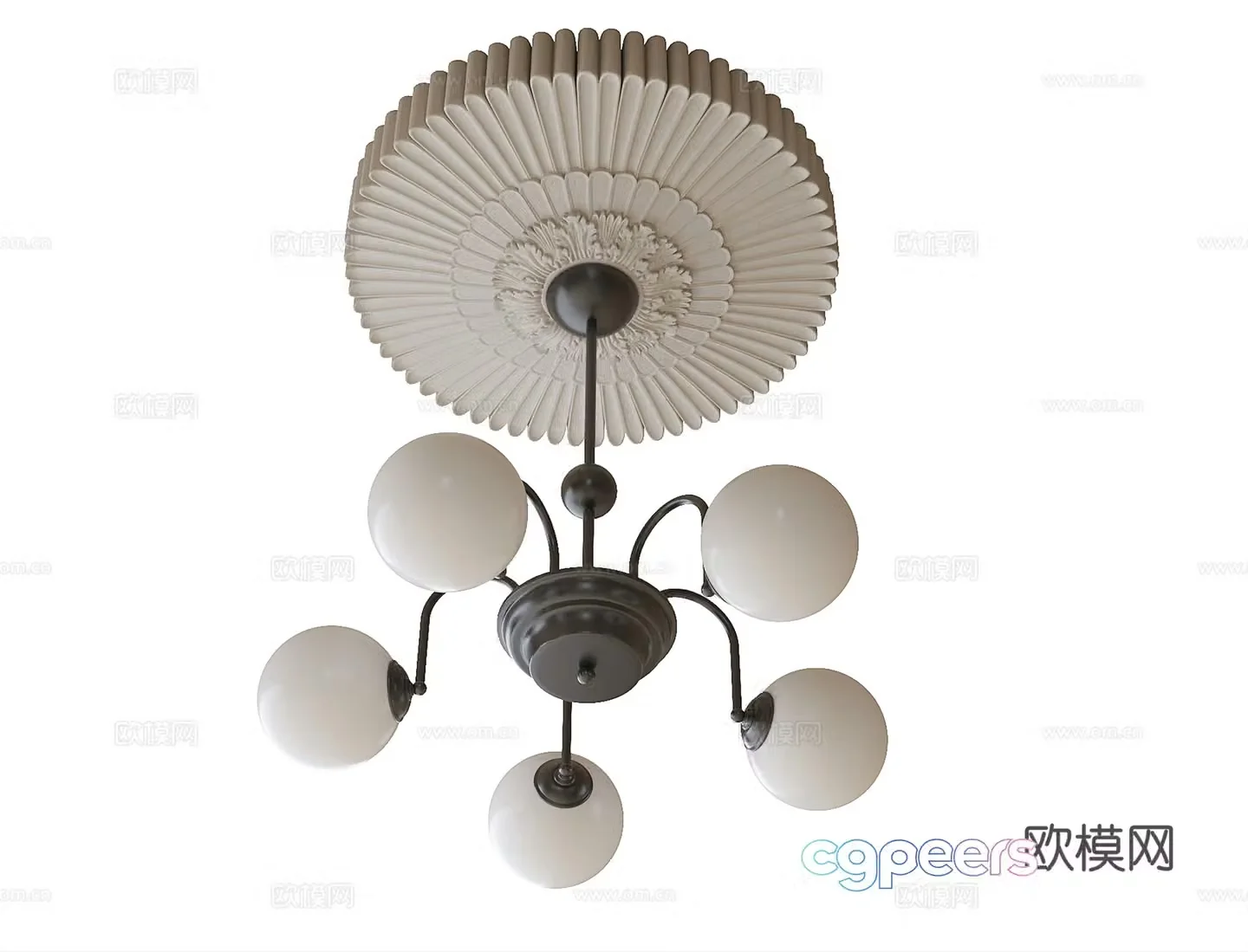French multi-head chandelier carved lamp panel 3D model