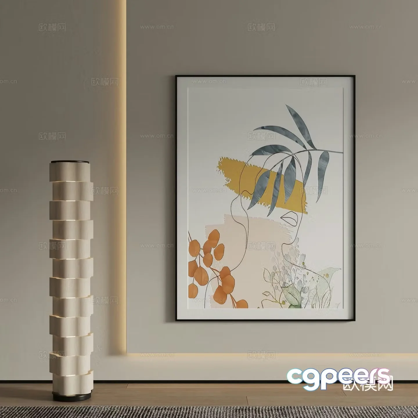 Modern decorative painting Abstract figure painting 3d model