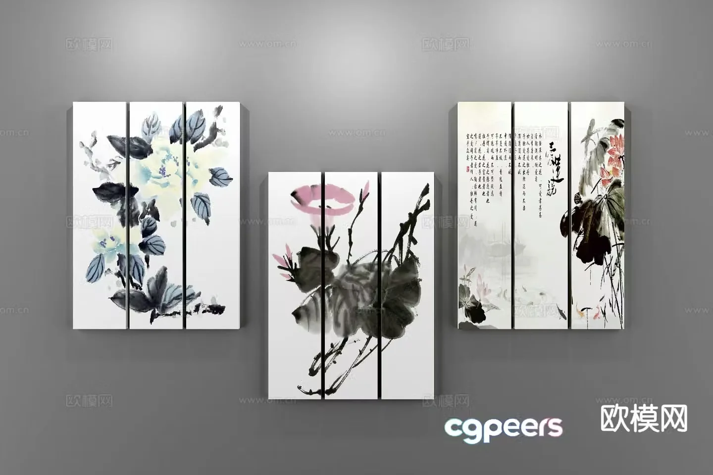 New Chinese style decorative painting ink painting hanging painting 3D model