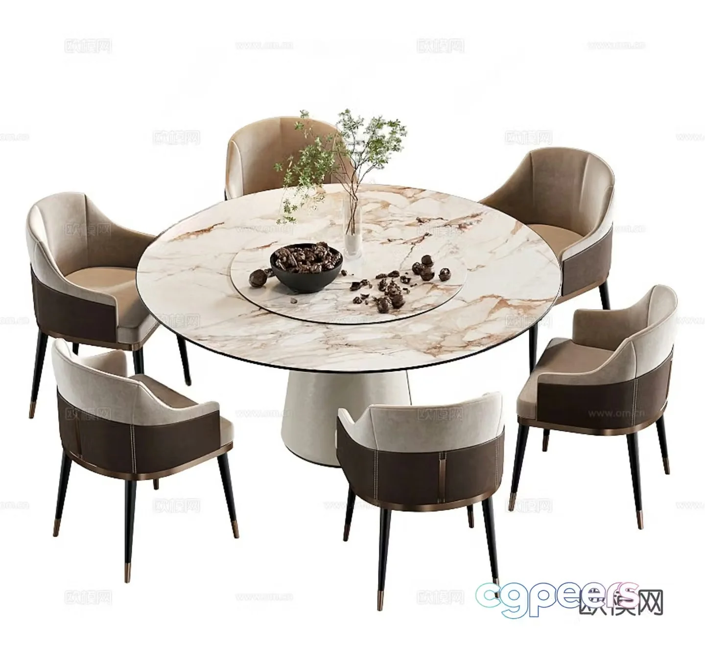 Modern round dining table and chair 3d model