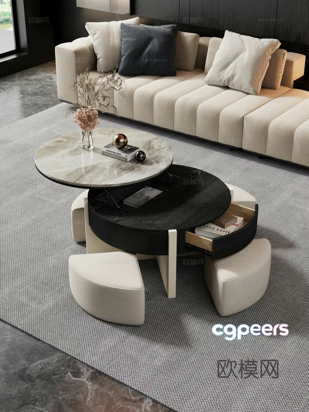 Sofa coffee table combination Functional coffee table 3D model