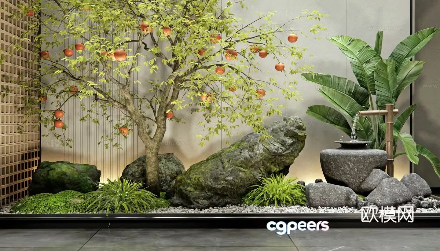 Modern indoor plant landscape Persimmon tree Fruit tree Landscape stone Garden sketch Waterscape 3d model