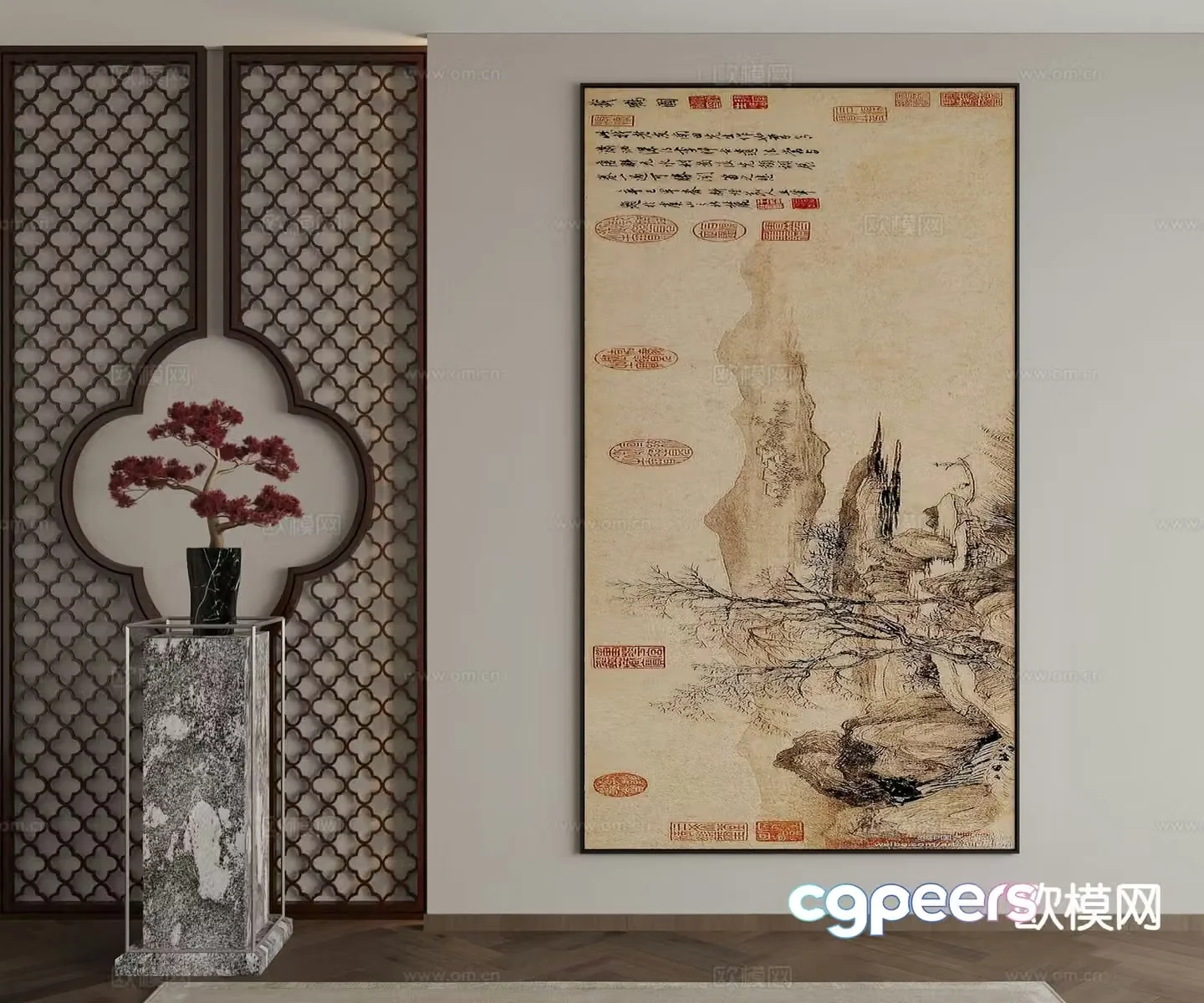 New Chinese style decorative painting art painting hanging painting 3d model