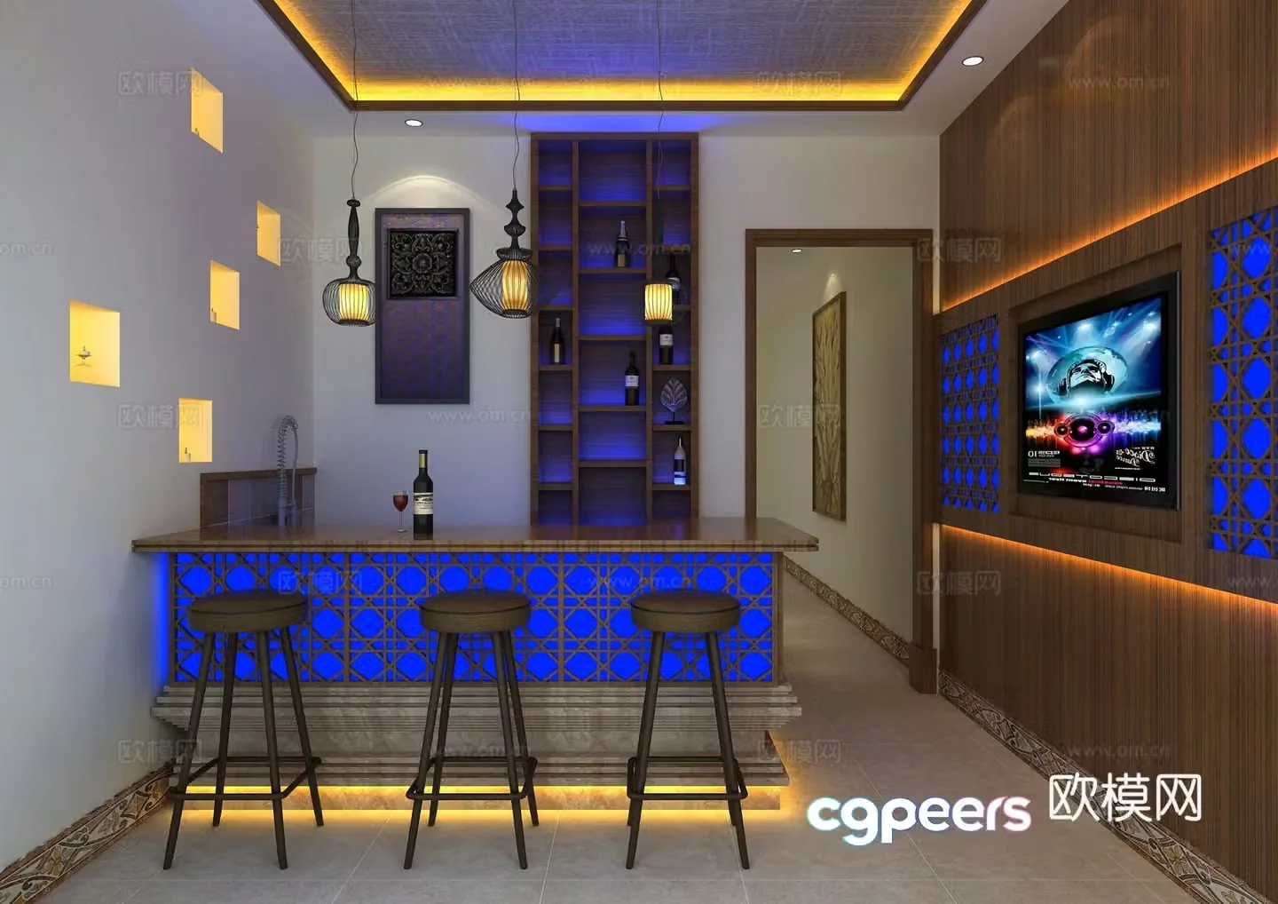 Southeast Asian modern bar wine cabinet combination 3D model