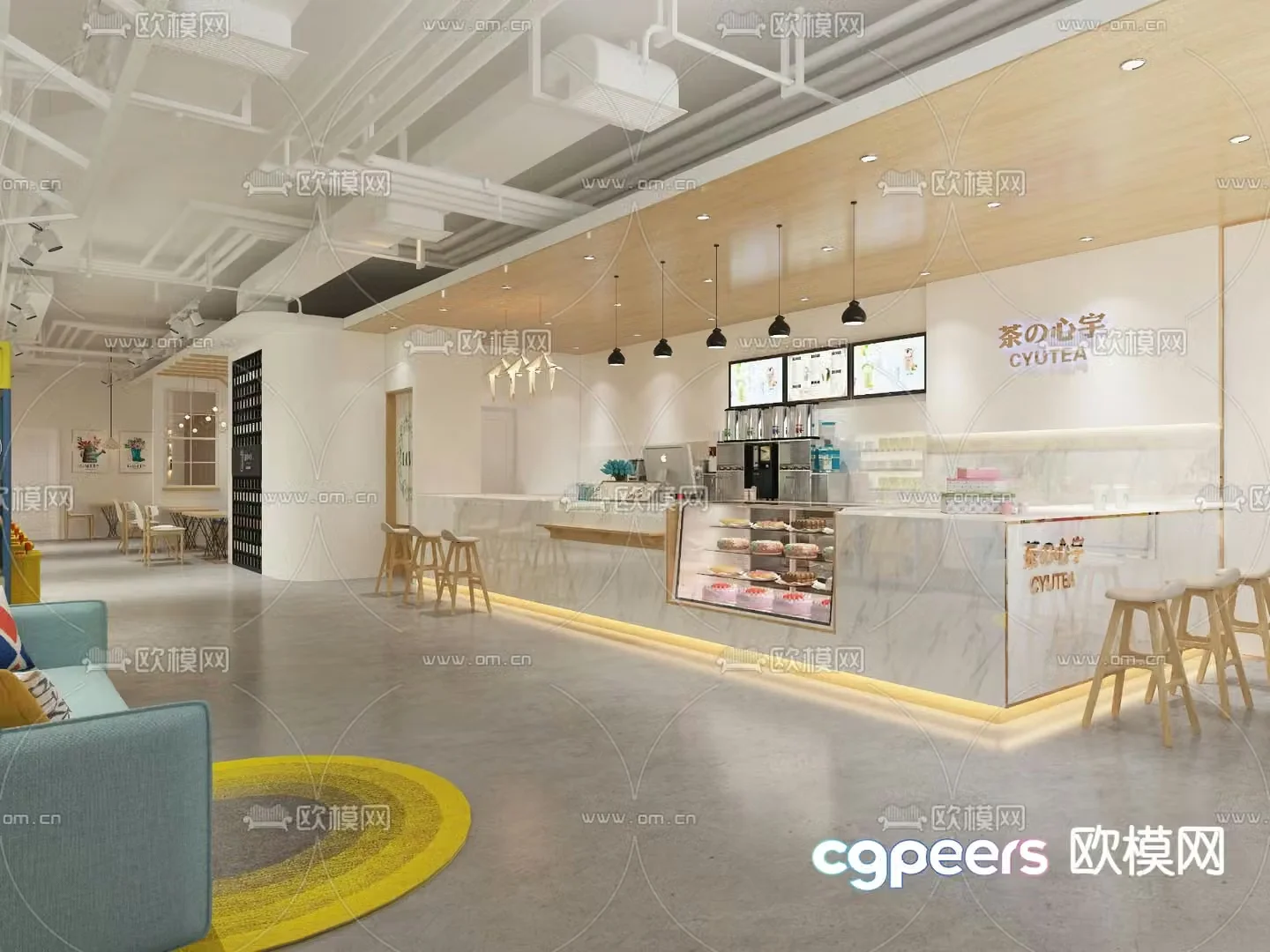 Modern milk tea shop tea bar 3d model