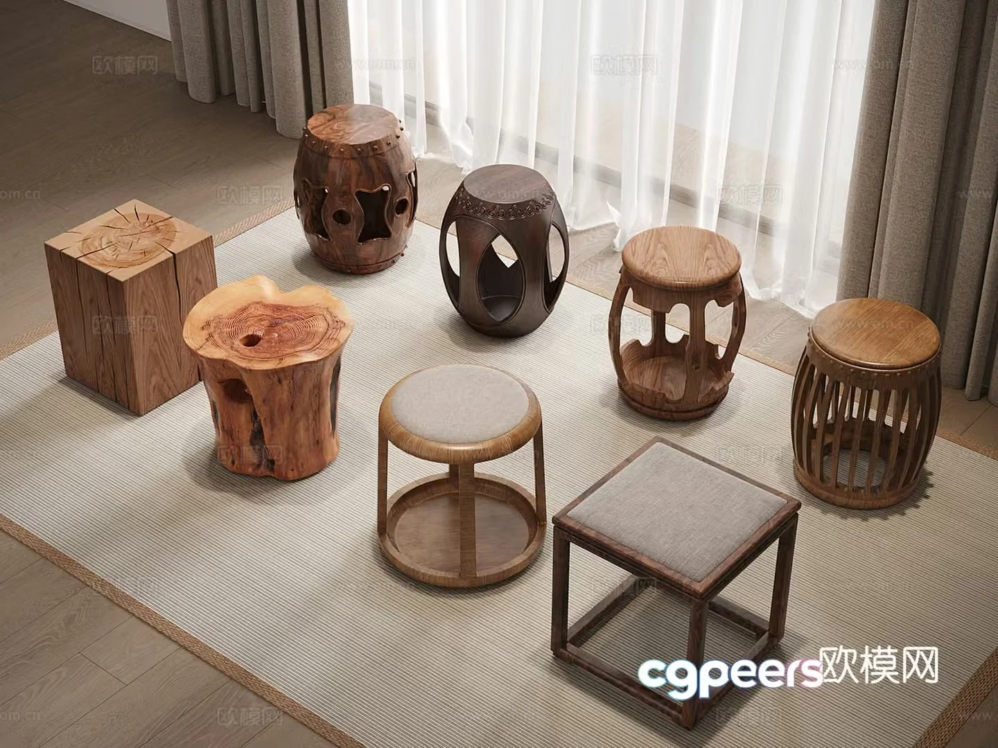 New Chinese drum stool round stool low stool stool 3d model