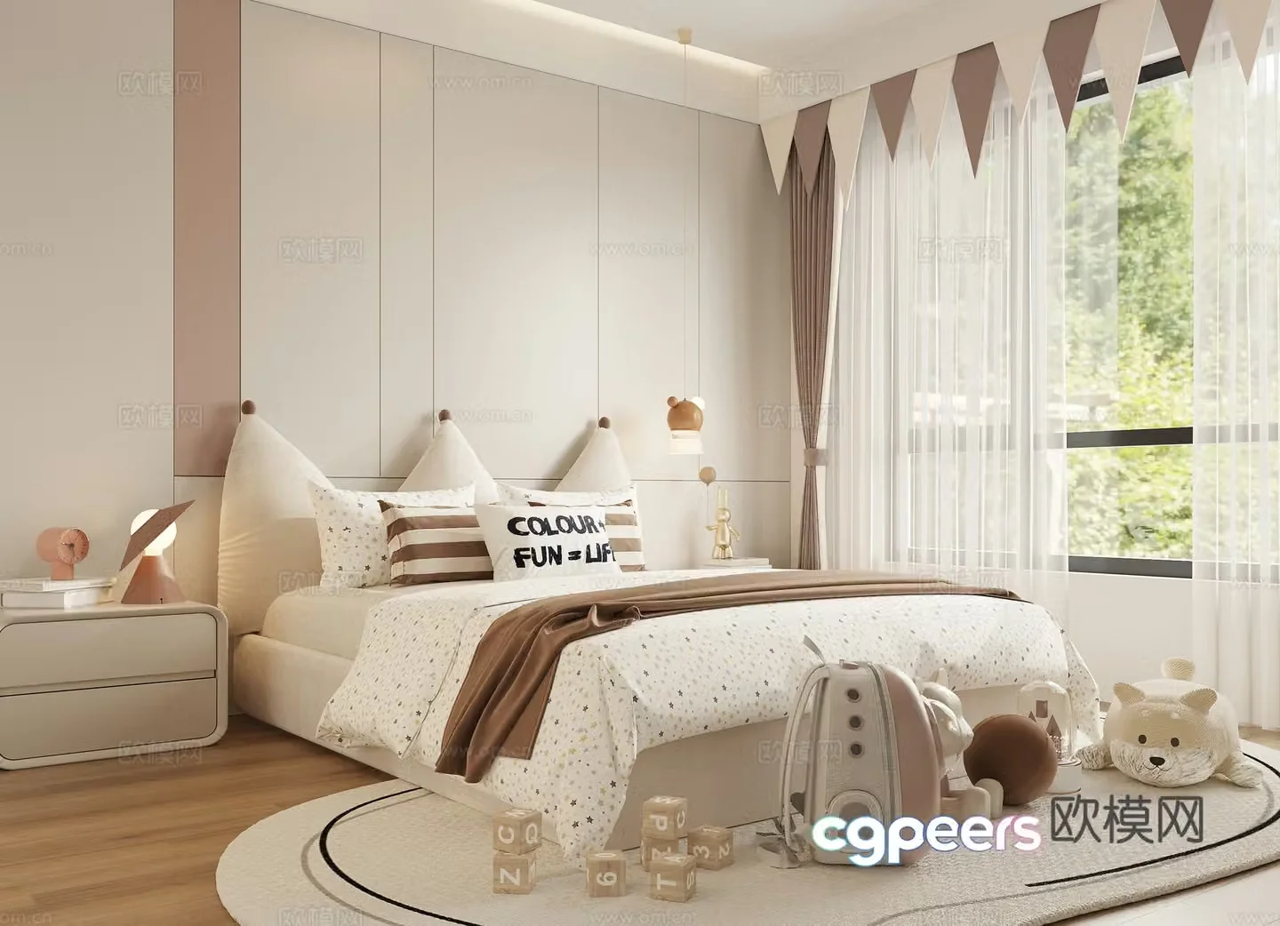 Modern creamy style children’s bedroom daughter room princess room 3d model
