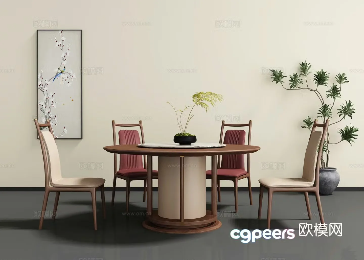 New Chinese dining table and chair 3D model