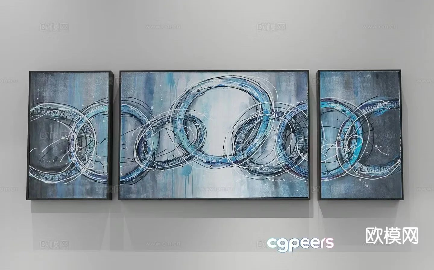 New Chinese style decorative painting combination painting abstract painting 3d model