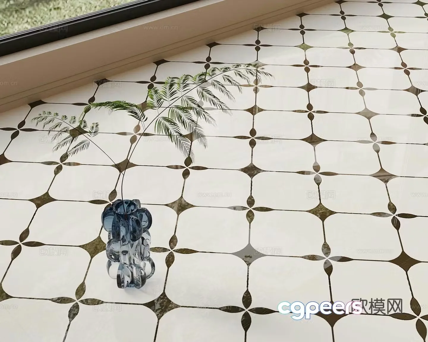 French medieval ceramic tiles seamless medieval small flower tiles 3d model