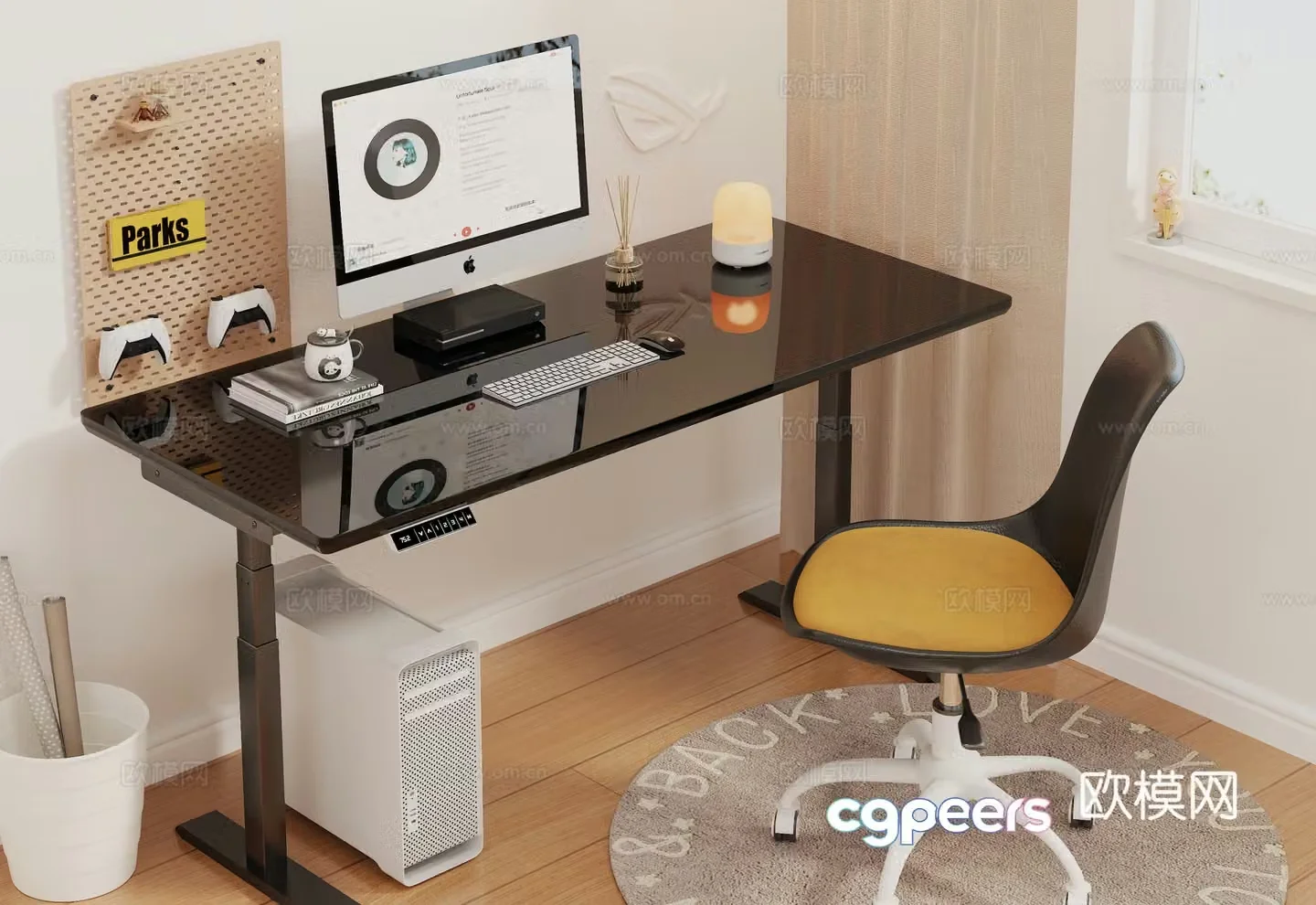 Modern desk lift desk glass desk 3d model