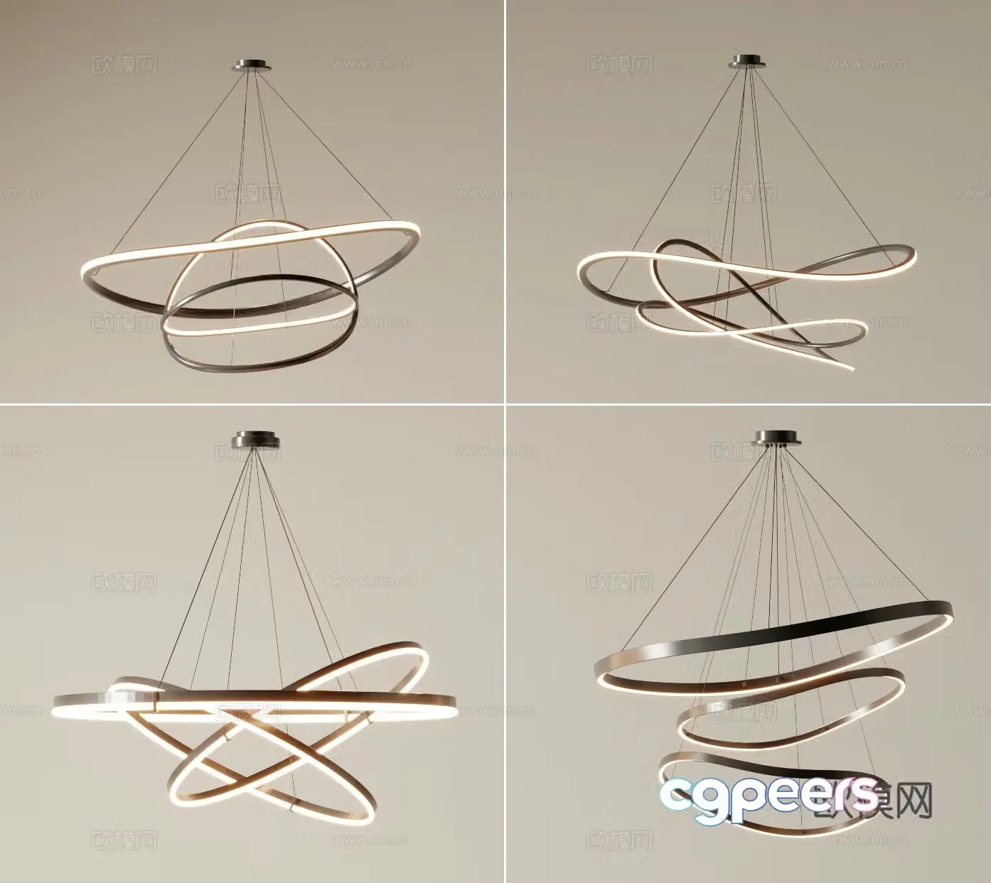 Light luxury chandelier restaurant chandelier ring chandelier 3d model