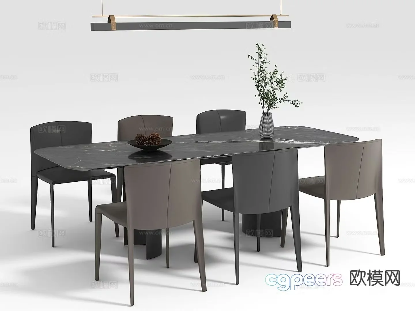 Italian long dining table and chairs 3D model