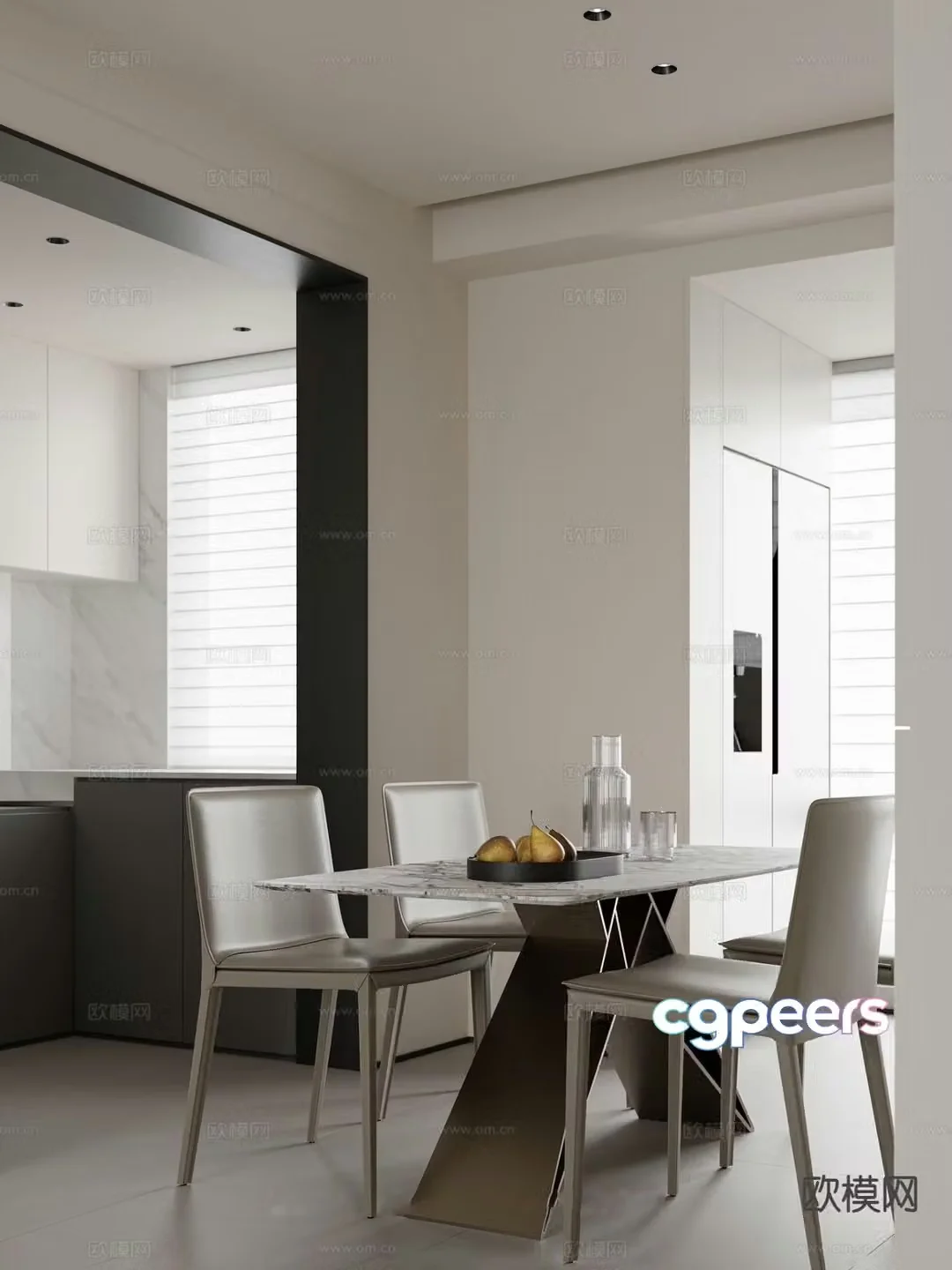 Modern dining table and chairs 3d model